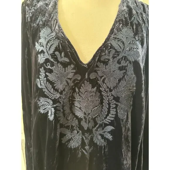 Johnny Was Los Angeles Holland Embroidered Tunic In Navy Blue Velvet 1X - Picture 5 of 15
